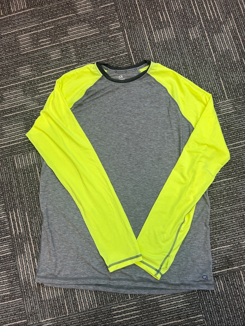 GAP Gray Body Long-Sleeve Raglan Shirt with Neon Yellow Sleeves